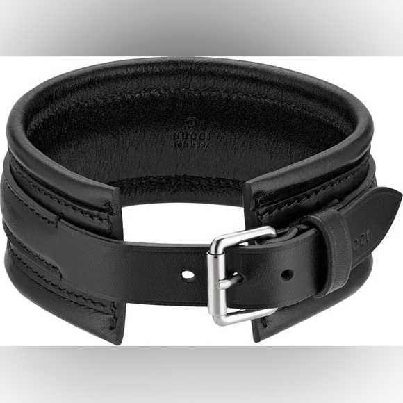 NIB Gucci Leather Choker Necklace With Buckle 'Black